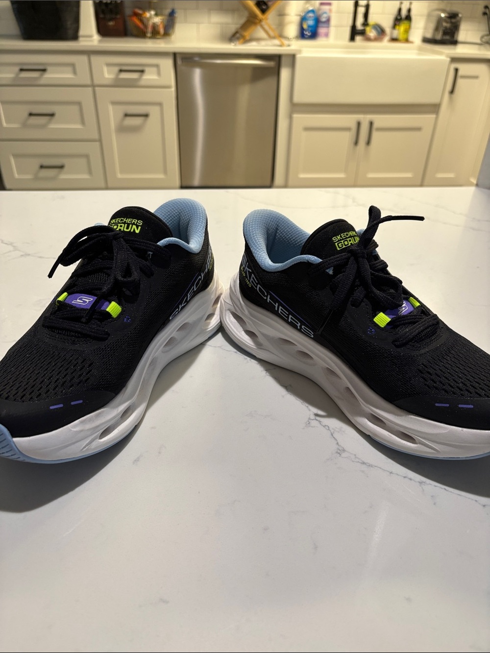 Skechers Black Athletic Sneakers with Light Blue and Neon Accents - Picture 4 of 10